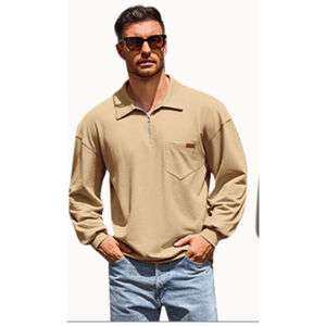NEW Men's Long Sleeve Polo Quarter Zip Casual Lightweight Cotton Shirts M